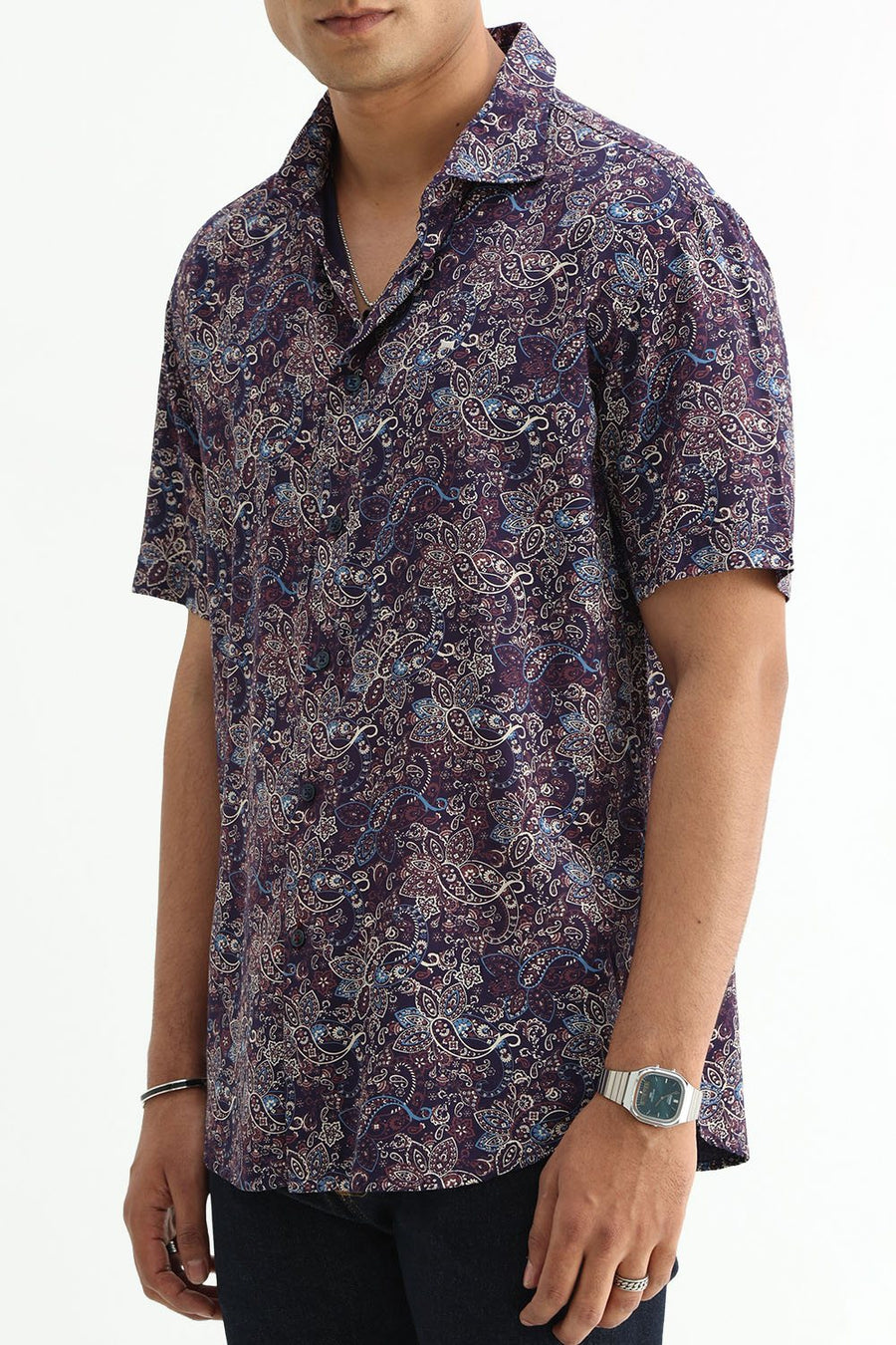 BASICS SLIM FIT  COTTON VISCOSE PRINTED HALFSLEEVES SHIRT