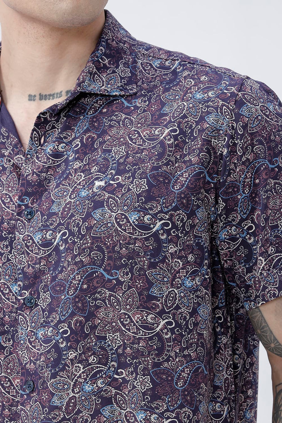BASICS SLIM FIT  COTTON VISCOSE PRINTED HALFSLEEVES SHIRT