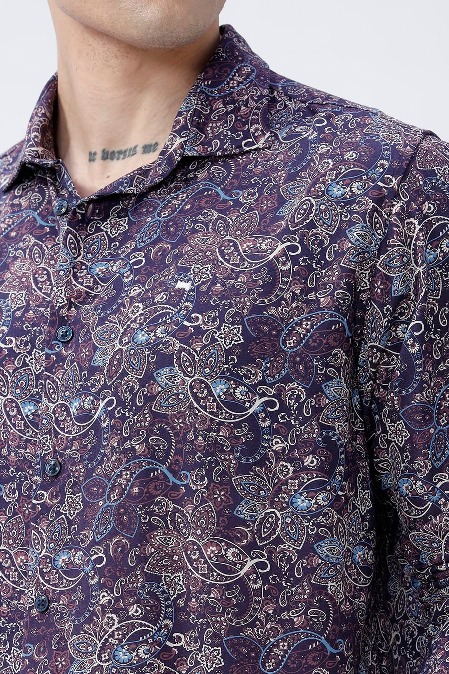 BASICS SLIM FIT  COTTON VISCOSE PRINTED SHIRT