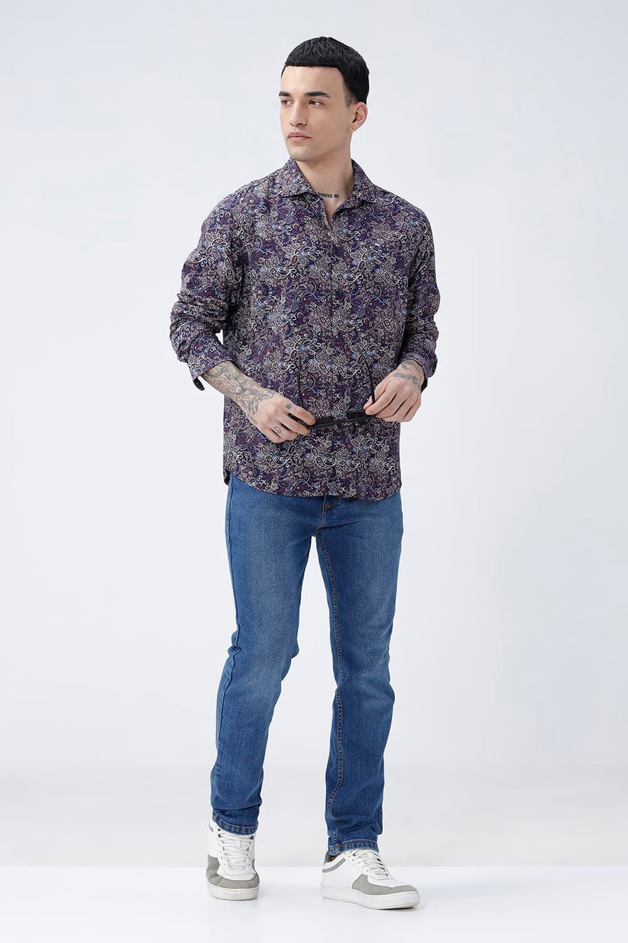 BASICS SLIM FIT  COTTON VISCOSE PRINTED SHIRT