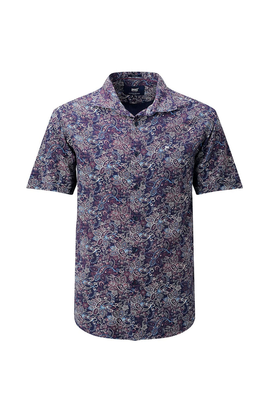 BASICS SLIM FIT  COTTON VISCOSE PRINTED HALFSLEEVES SHIRT