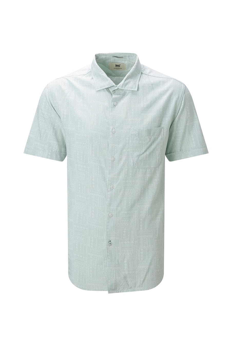 BASICS SLIM FIT FROSTY GREEN COTTON VISCOSE PRINTED HALFSLEEVES SHIRT