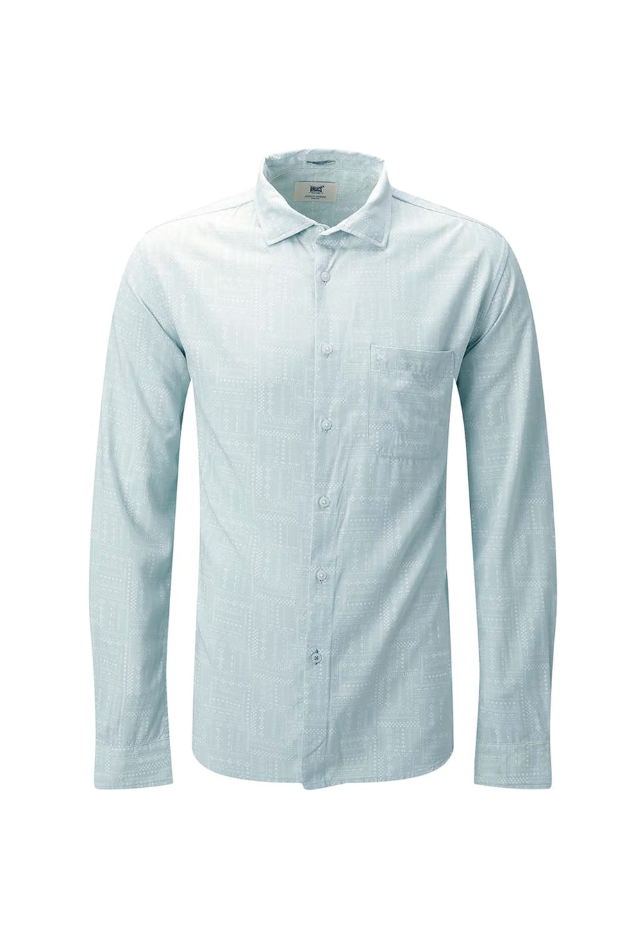 BASICS SLIM FIT FROSTY GREEN COTTON VISCOSE PRINTED SHIRT