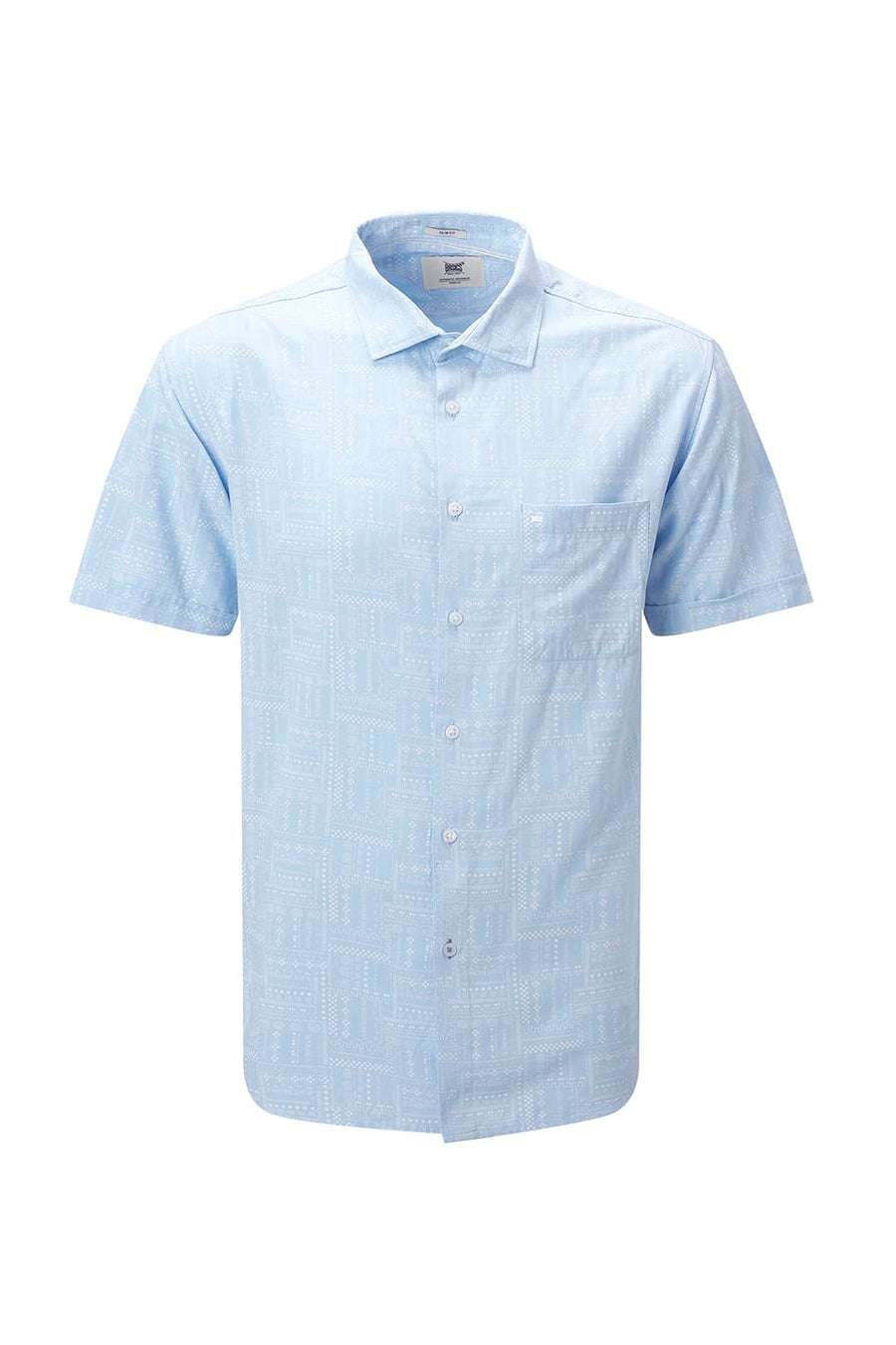 BASICS SLIM FIT SUMMER BLUE COTTON VISCOSE PRINTED HALFSLEEVES SHIRT