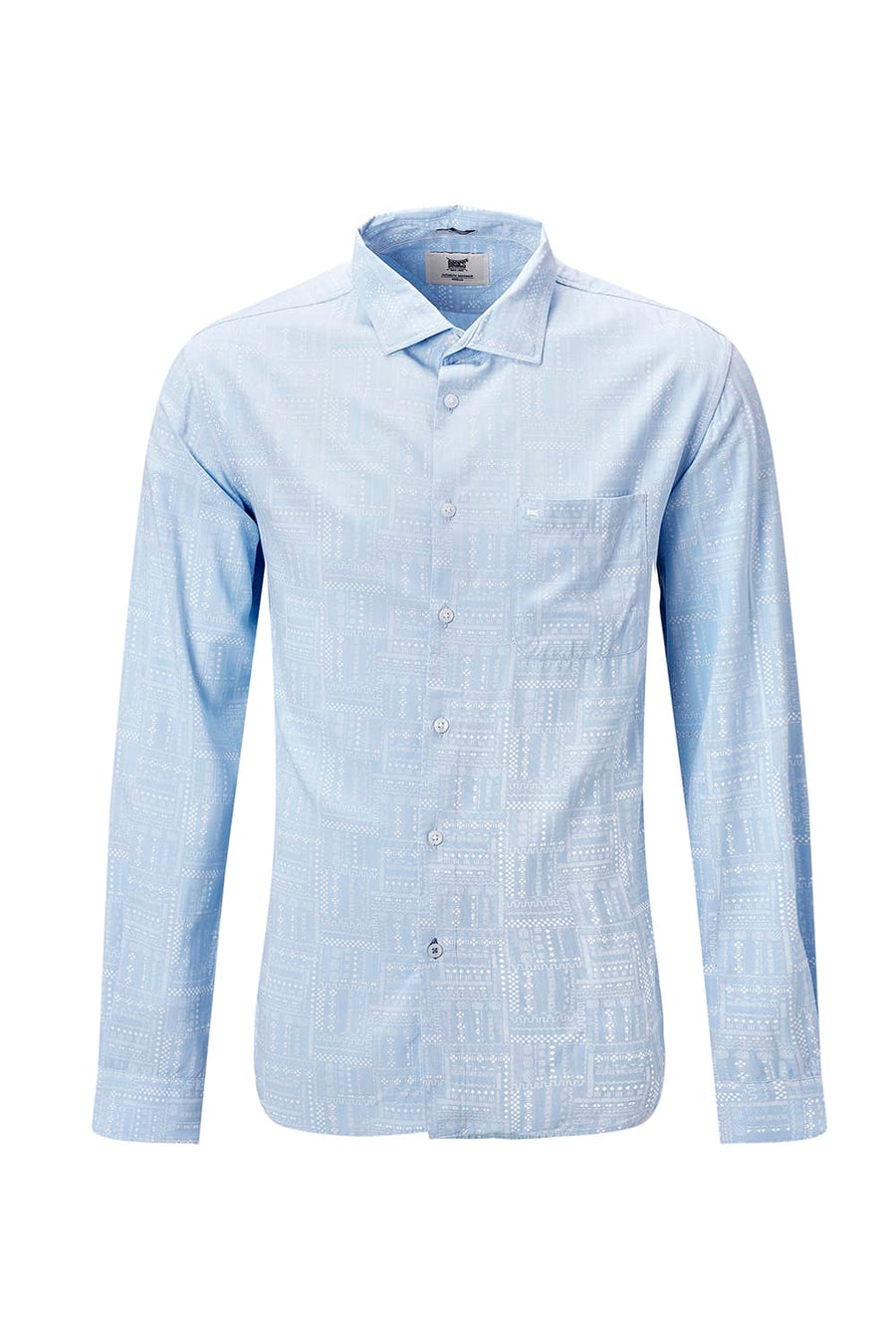 BASICS SLIM FIT SUMMER BLUE COTTON VISCOSE PRINTED SHIRT