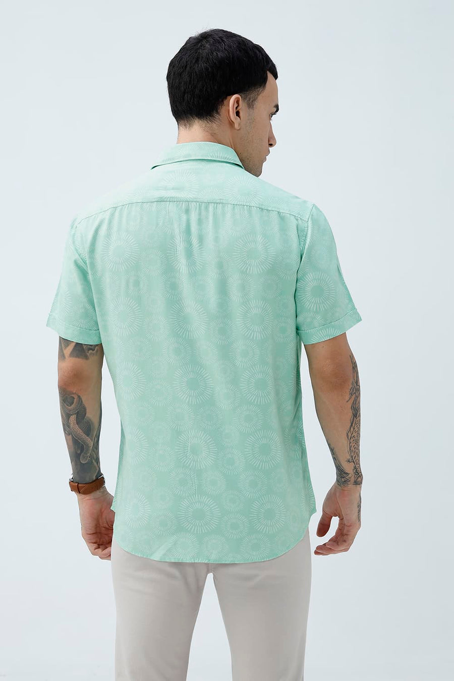 BASICS SLIM FIT  COTTON VISCOSE PRINTED HALFSLEEVES SHIRT