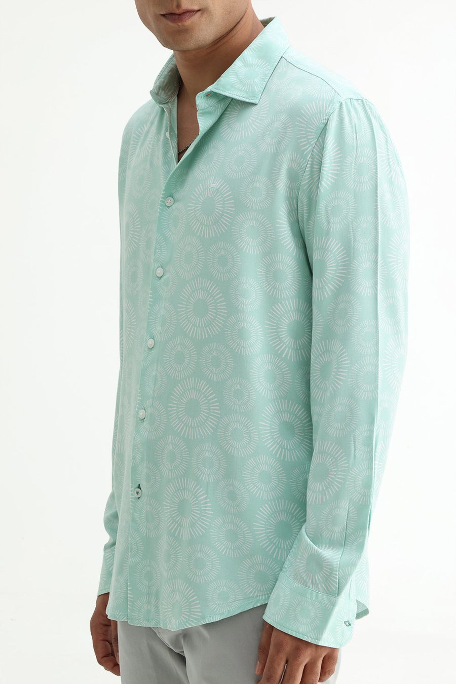 BASICS SLIM FIT  COTTON VISCOSE PRINTED SHIRT