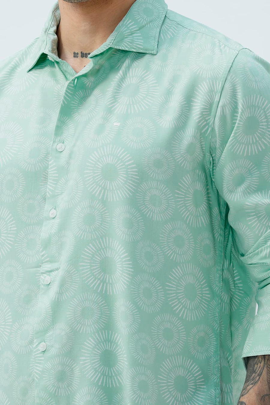 BASICS SLIM FIT  COTTON VISCOSE PRINTED SHIRT