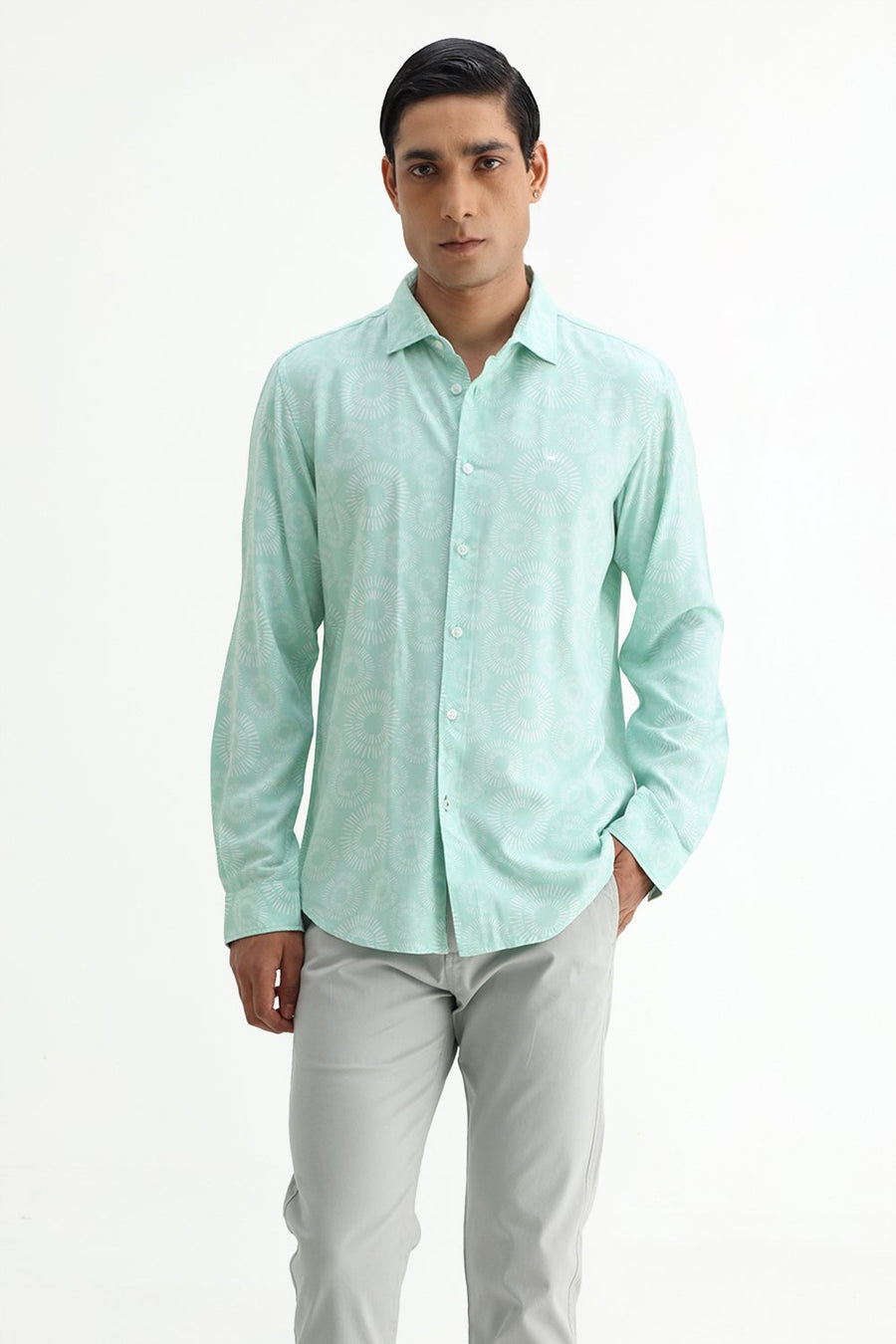 BASICS SLIM FIT  COTTON VISCOSE PRINTED SHIRT