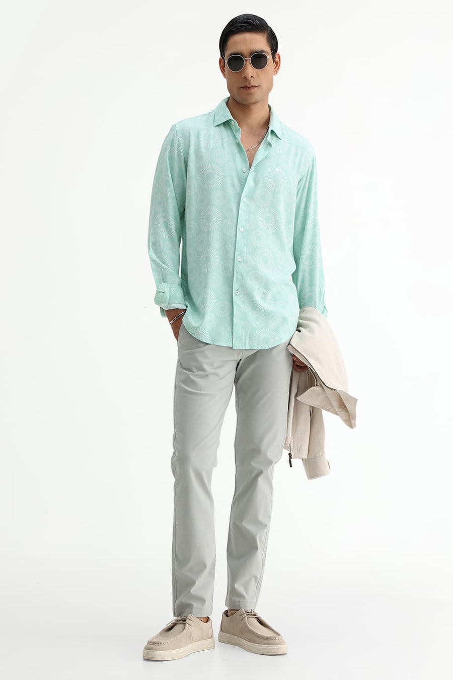 BASICS SLIM FIT  COTTON VISCOSE PRINTED SHIRT
