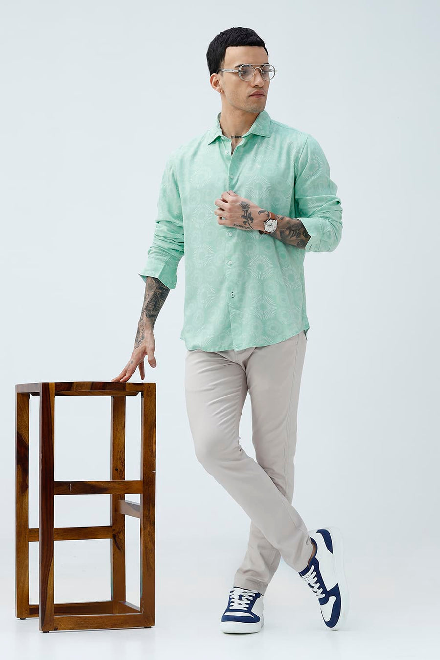 BASICS SLIM FIT  COTTON VISCOSE PRINTED SHIRT