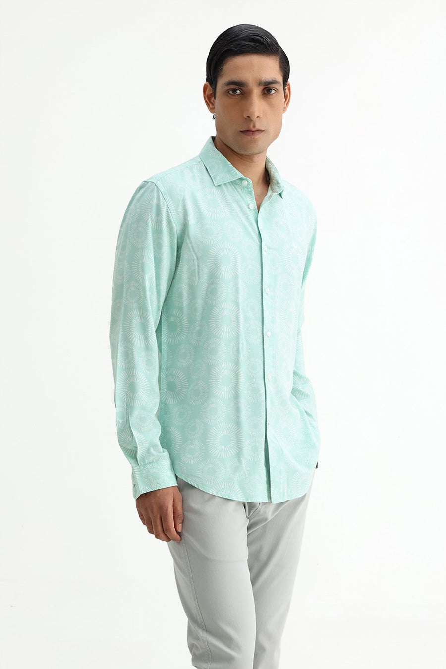 BASICS SLIM FIT  COTTON VISCOSE PRINTED SHIRT
