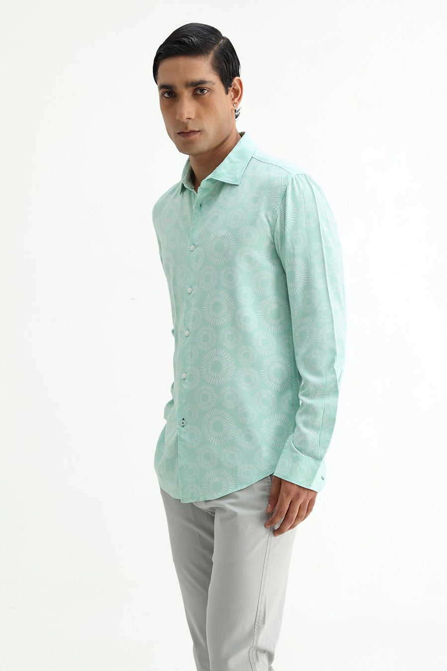 BASICS SLIM FIT  COTTON VISCOSE PRINTED SHIRT