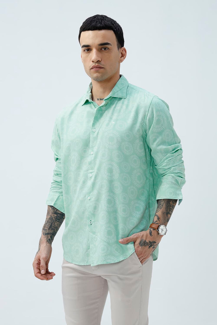 BASICS SLIM FIT  COTTON VISCOSE PRINTED SHIRT