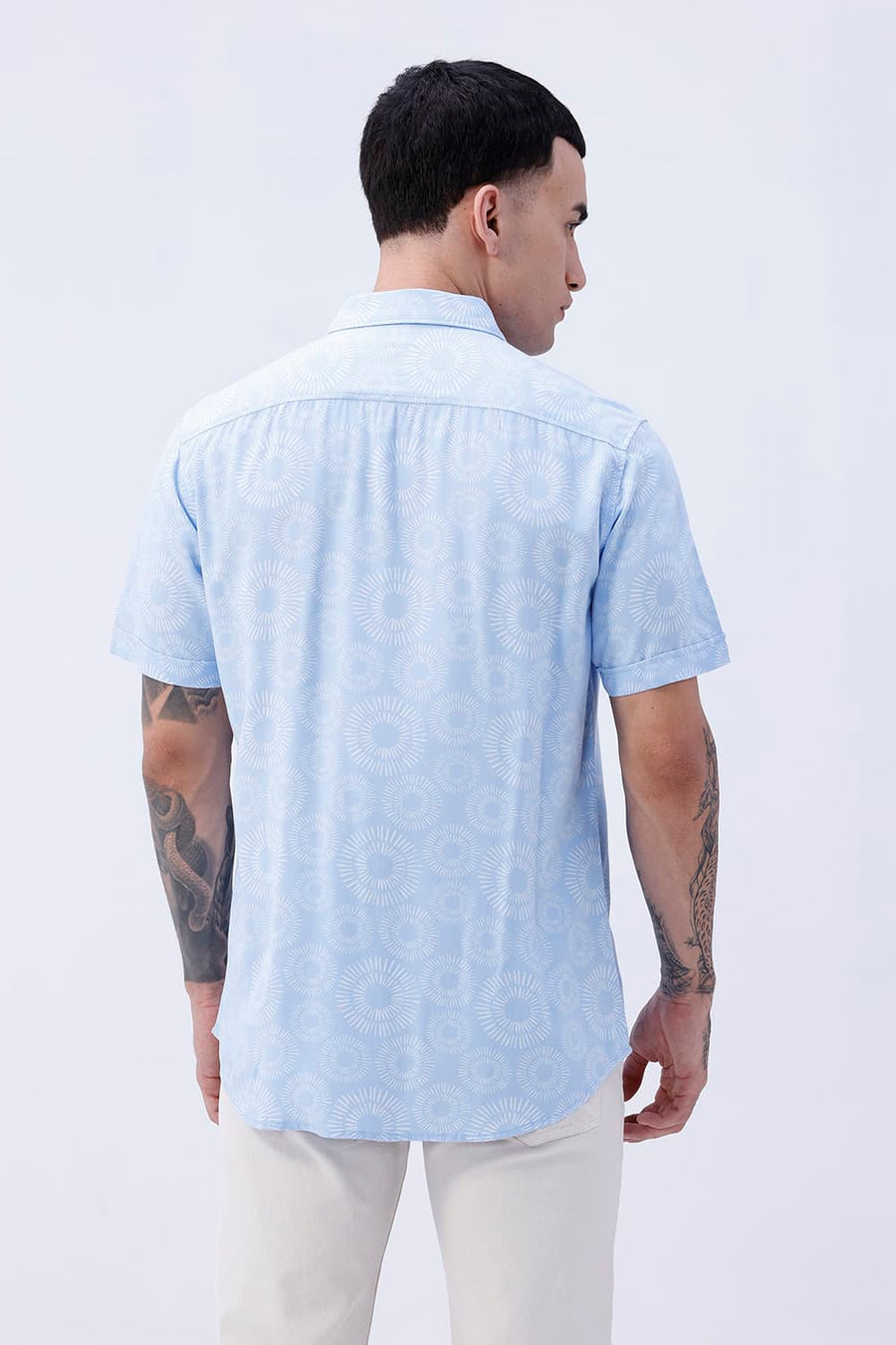 BASICS SLIM FIT  COTTON VISCOSE PRINTED HALFSLEEVES SHIRT