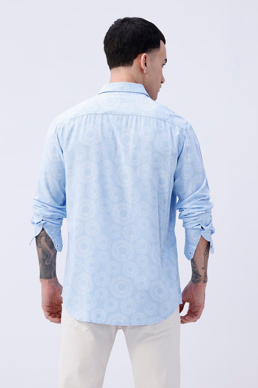BASICS SLIM FIT  COTTON VISCOSE PRINTED SHIRT