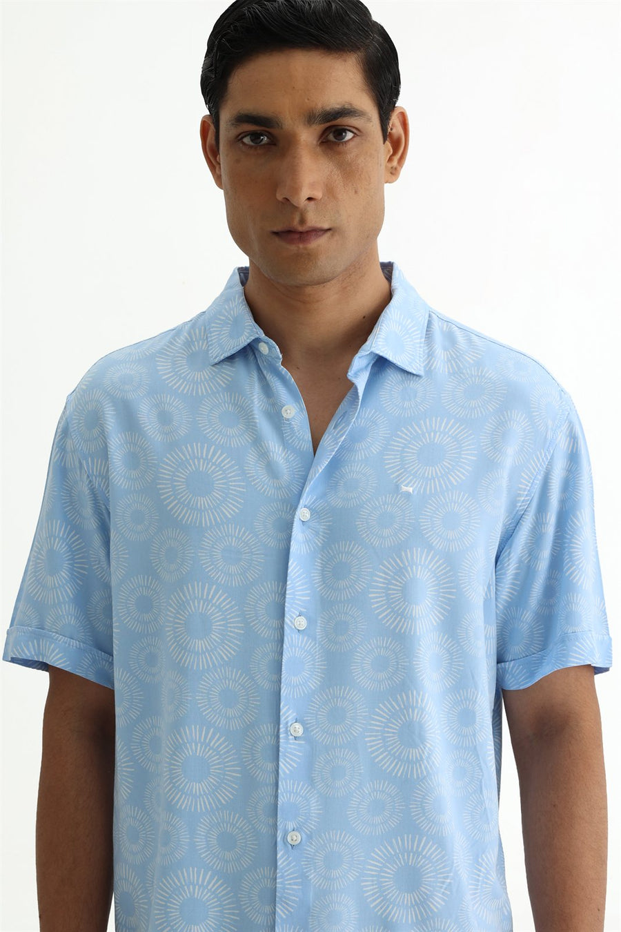 BASICS SLIM FIT  COTTON VISCOSE PRINTED SHIRT