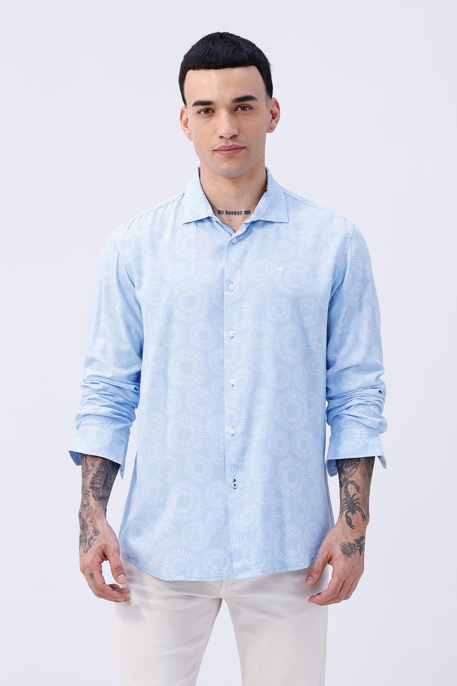 BASICS SLIM FIT  COTTON VISCOSE PRINTED SHIRT
