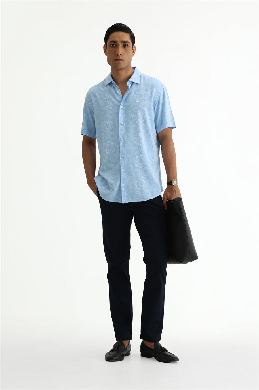 BASICS SLIM FIT  COTTON VISCOSE PRINTED SHIRT