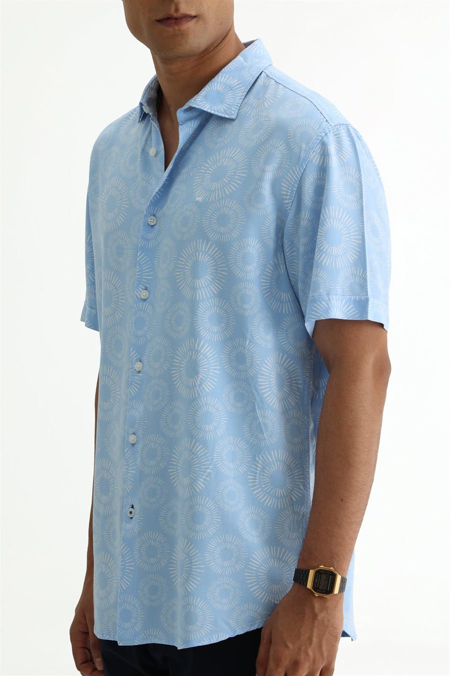 BASICS SLIM FIT  COTTON VISCOSE PRINTED SHIRT