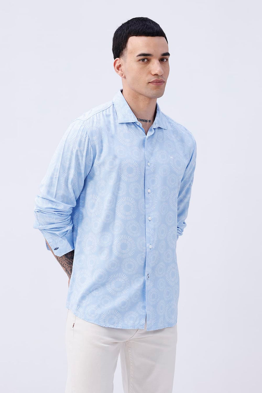 BASICS SLIM FIT  COTTON VISCOSE PRINTED SHIRT