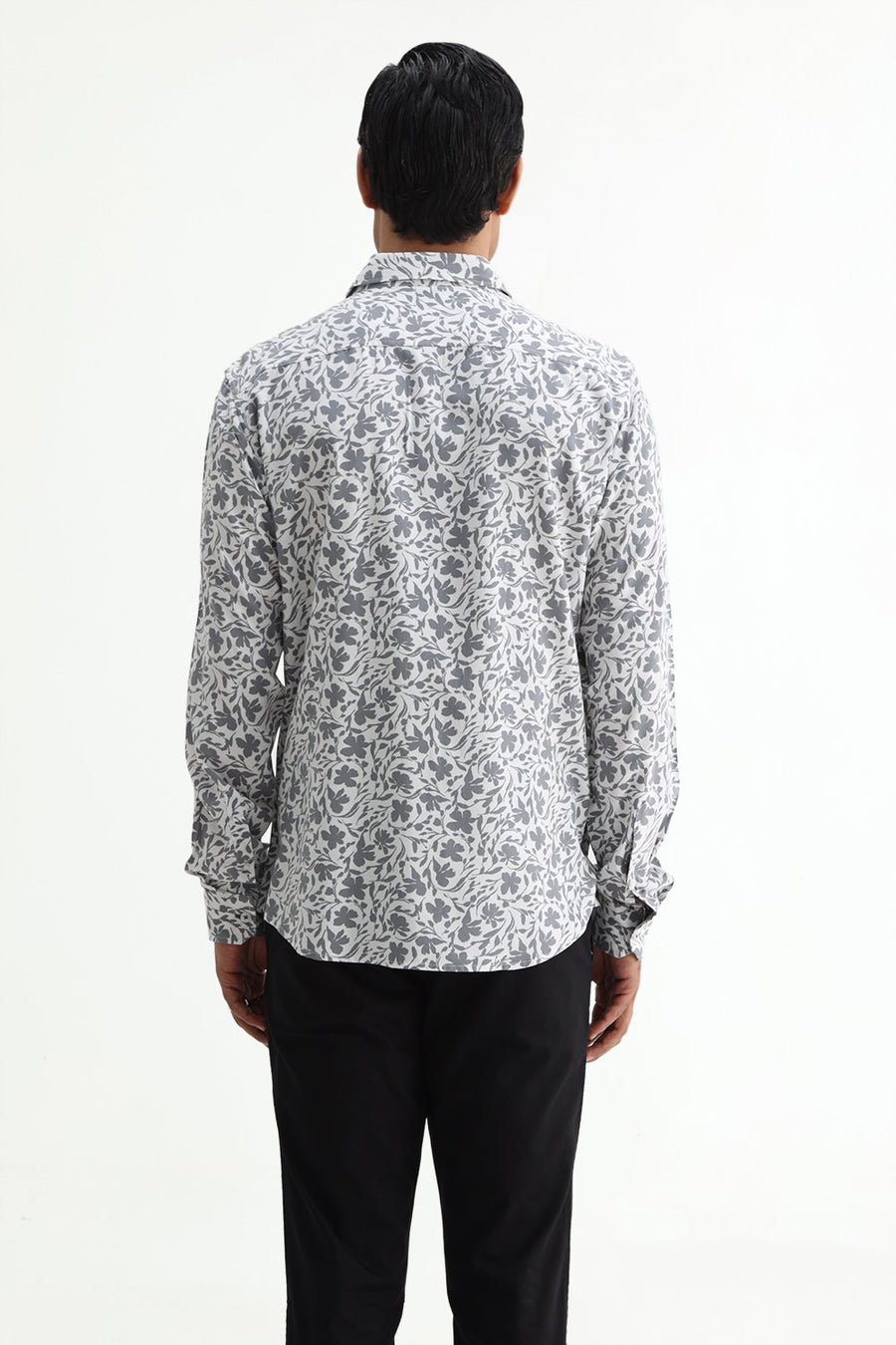 BASICS SLIM FIT ULTIMATE GREY COTTON VISCOSE PRINTED SHIRT