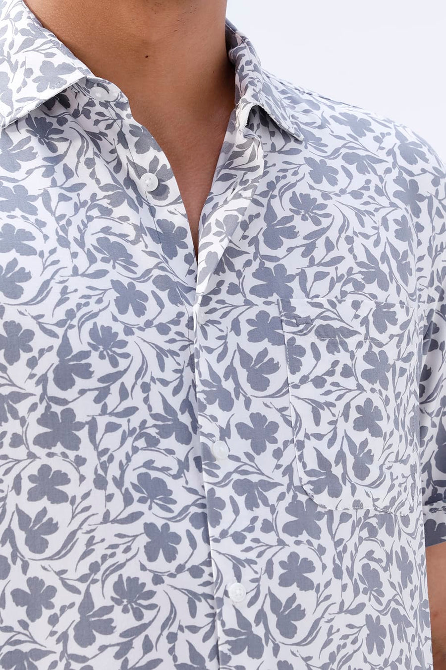 BASICS SLIM FIT ULTIMATE GREY COTTON VISCOSE PRINTED HALFSLEEVES SHIRT
