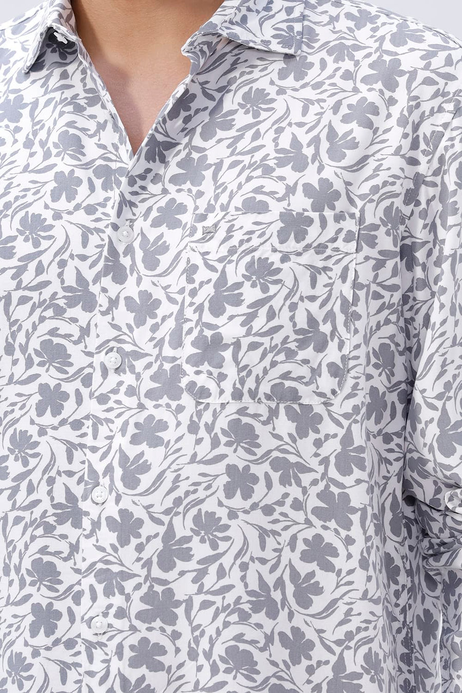 BASICS SLIM FIT ULTIMATE GREY COTTON VISCOSE PRINTED SHIRT