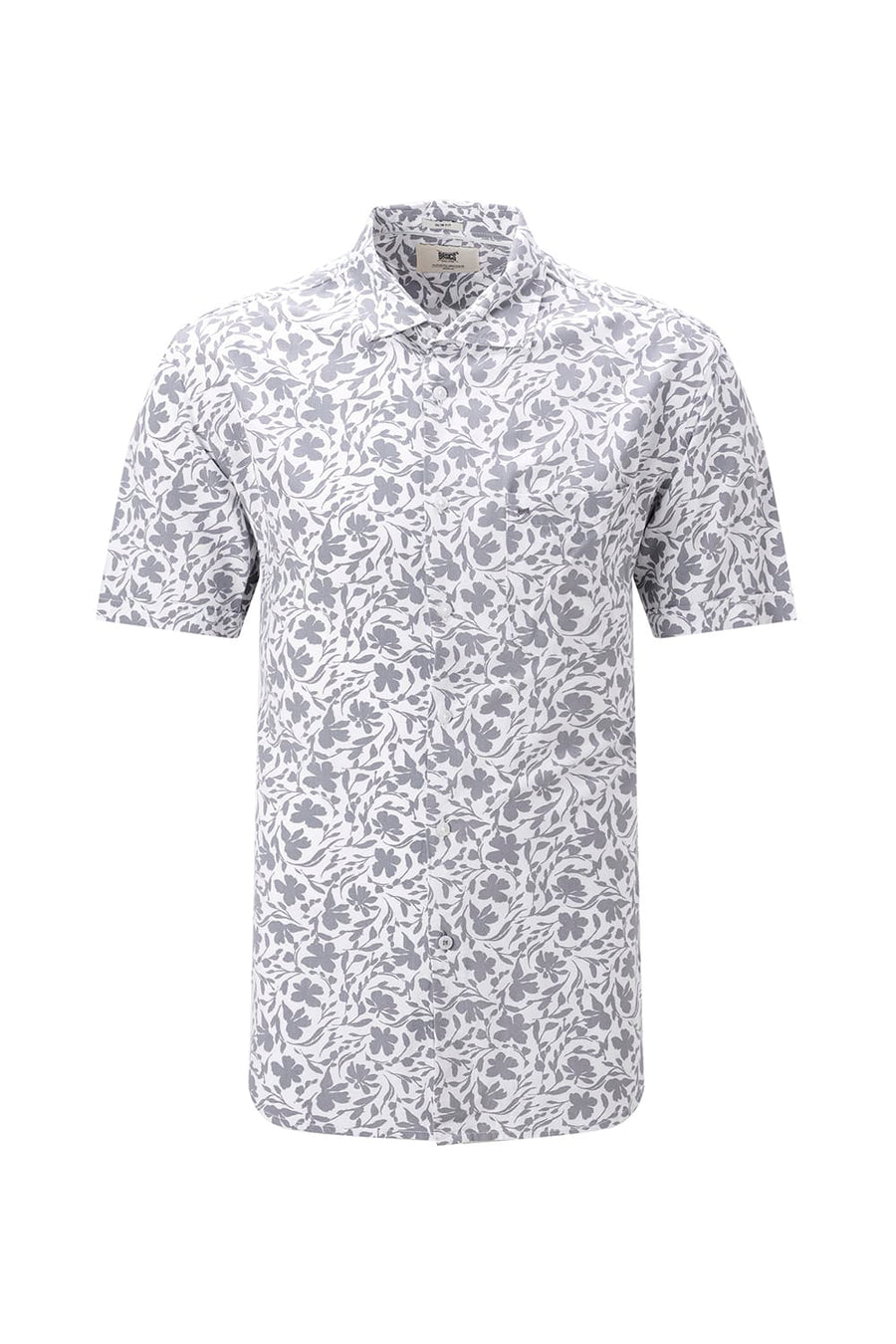 BASICS SLIM FIT ULTIMATE GREY COTTON VISCOSE PRINTED HALFSLEEVES SHIRT