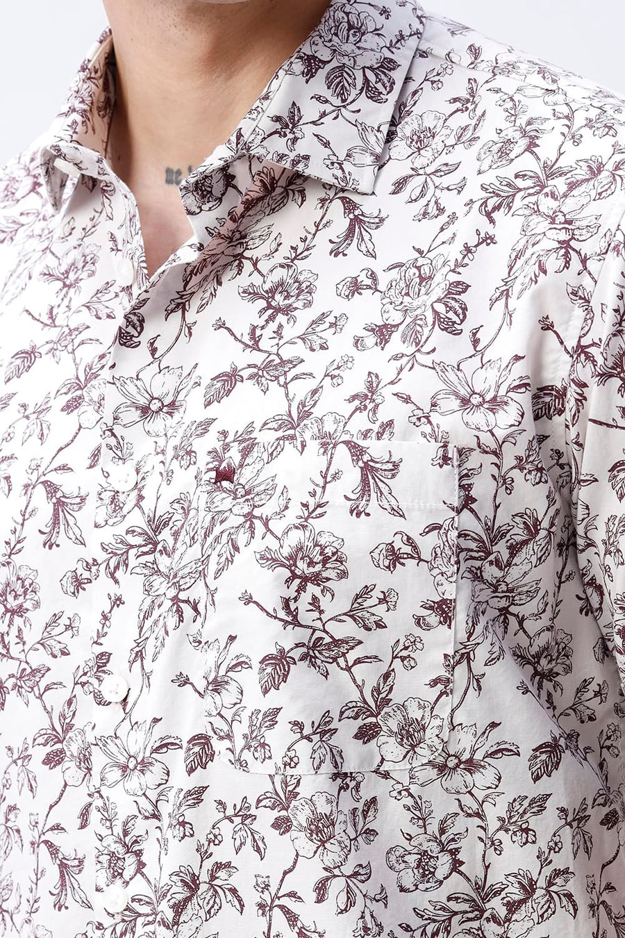 BASICS SLIM FIT CRYSTAL GREY COTTON POPLIN PRINTED HALFSLEEVES SHIRT