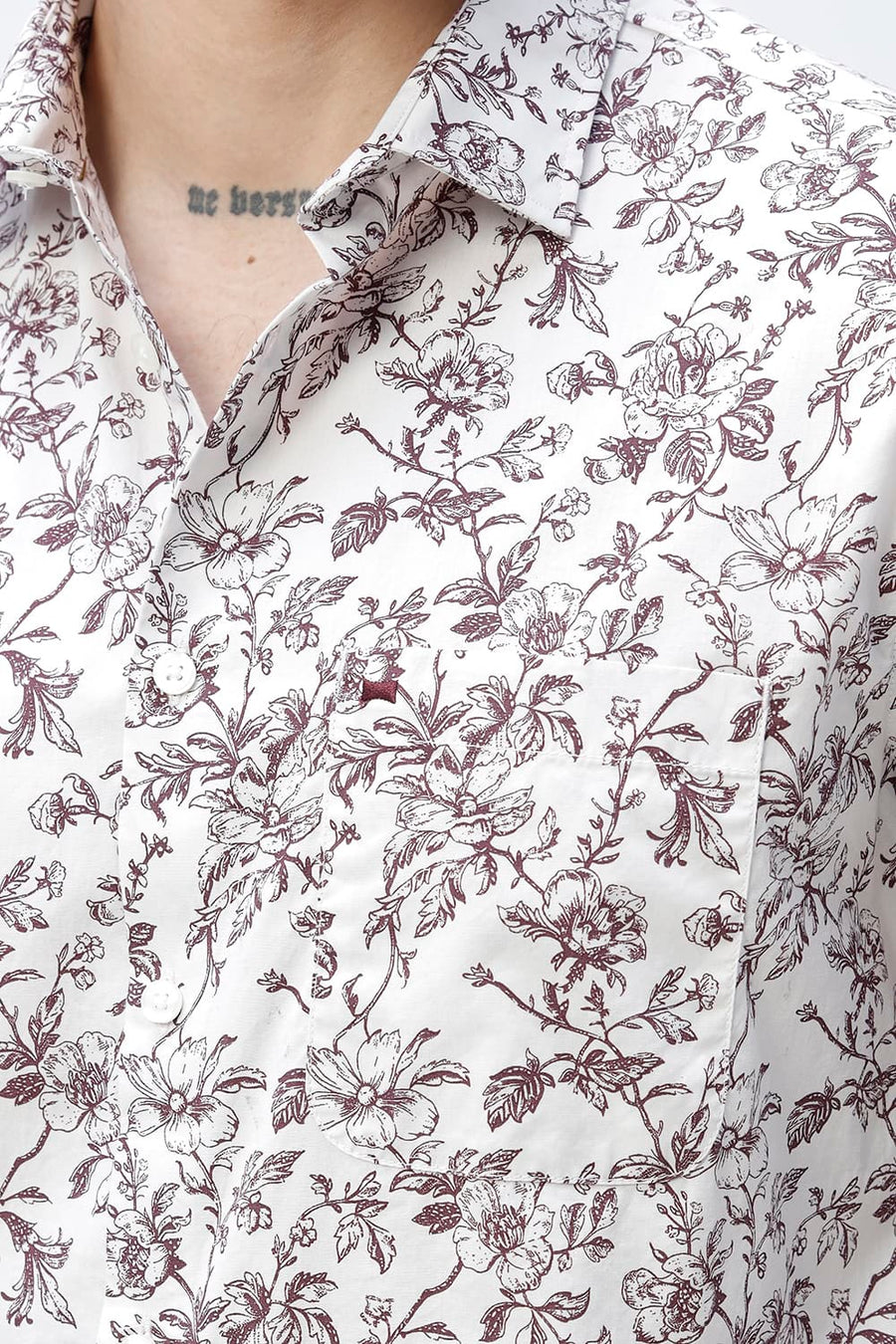 BASICS SLIM FIT CRYSTAL GREY COTTON POPLIN PRINTED SHIRT