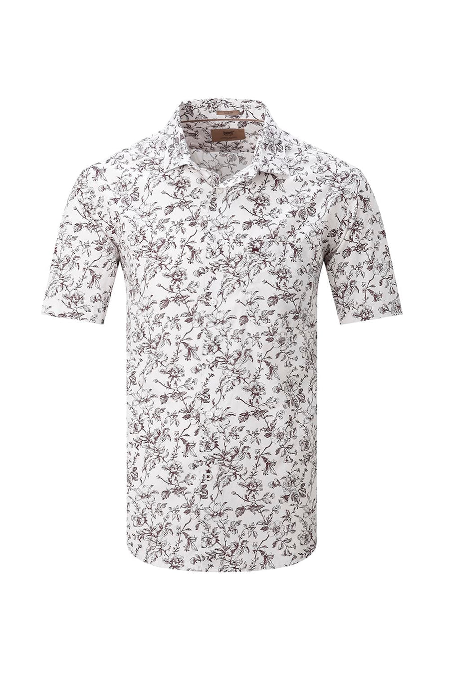 BASICS SLIM FIT CRYSTAL GREY COTTON POPLIN PRINTED HALFSLEEVES SHIRT