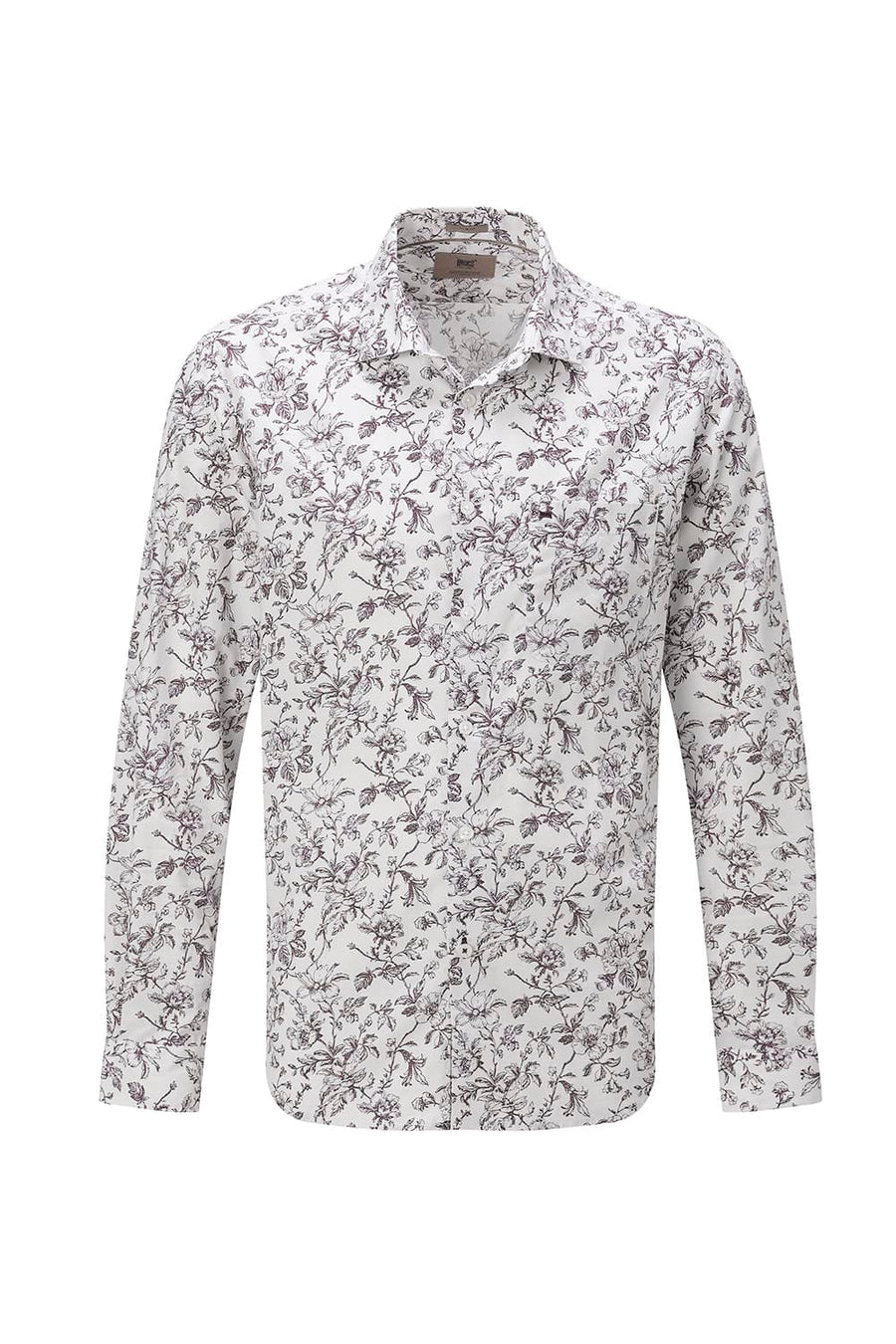 BASICS SLIM FIT CRYSTAL GREY COTTON POPLIN PRINTED SHIRT