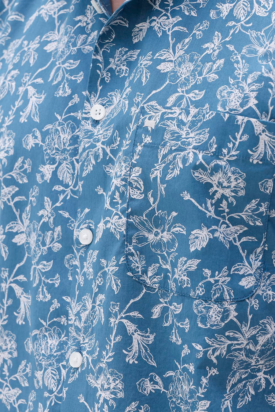 BASICS SLIM FIT SMOKE TEAL COTTON POPLIN PRINTED HALFSLEEVES SHIRT