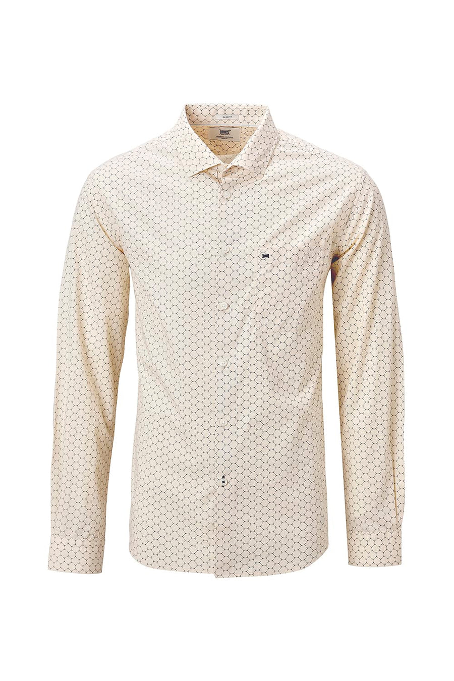 BASICS SLIM FIT CORN BEIGE COTTON POPLIN PRINTED SHIRT