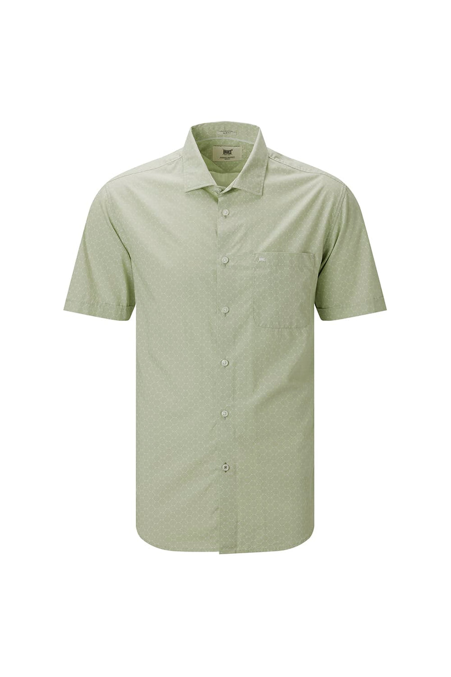 BASICS SLIM FIT SEACREST GREEN COTTON POPLIN PRINTED HALFSLEEVES SHIRT