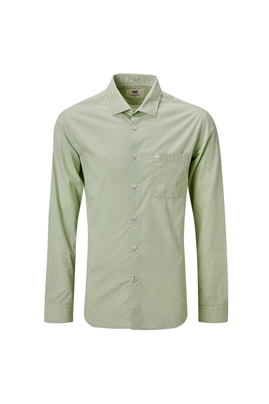 BASICS SLIM FIT SEACREST GREEN COTTON POPLIN PRINTED SHIRT