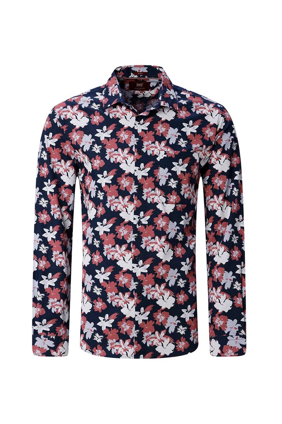 BASICS SLIM FIT INSIGNIA NAVY COTTON POPLIN PRINTED SHIRT