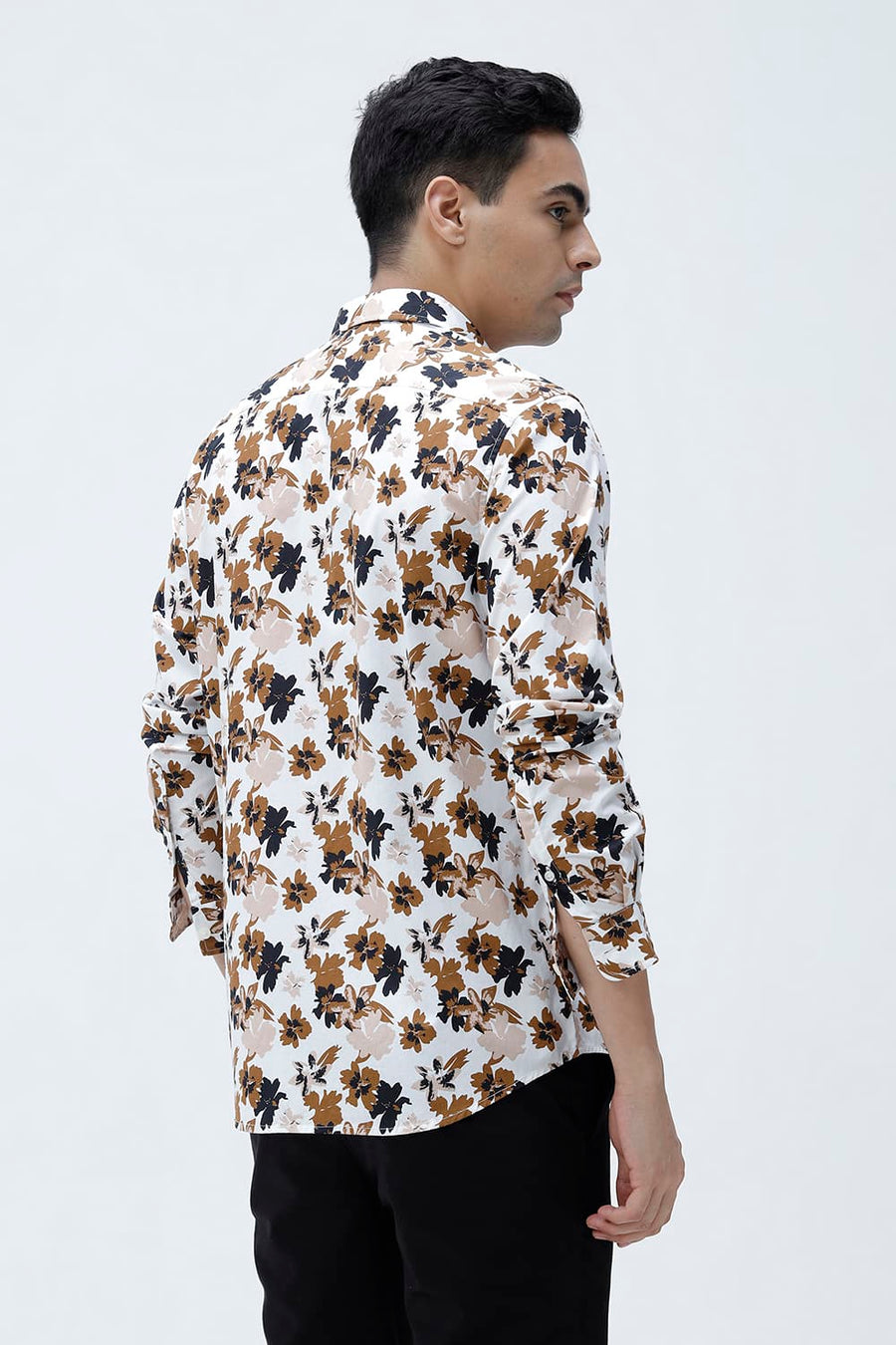 BASICS SLIM FIT CLOUD WHITE COTTON POPLIN PRINTED SHIRT