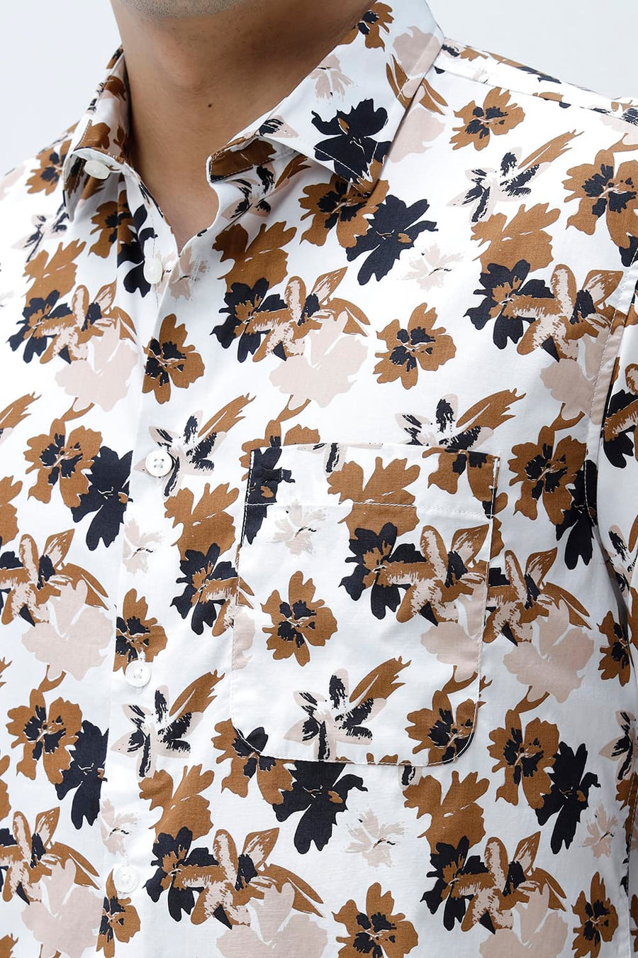BASICS SLIM FIT CLOUD WHITE COTTON POPLIN PRINTED SHIRT