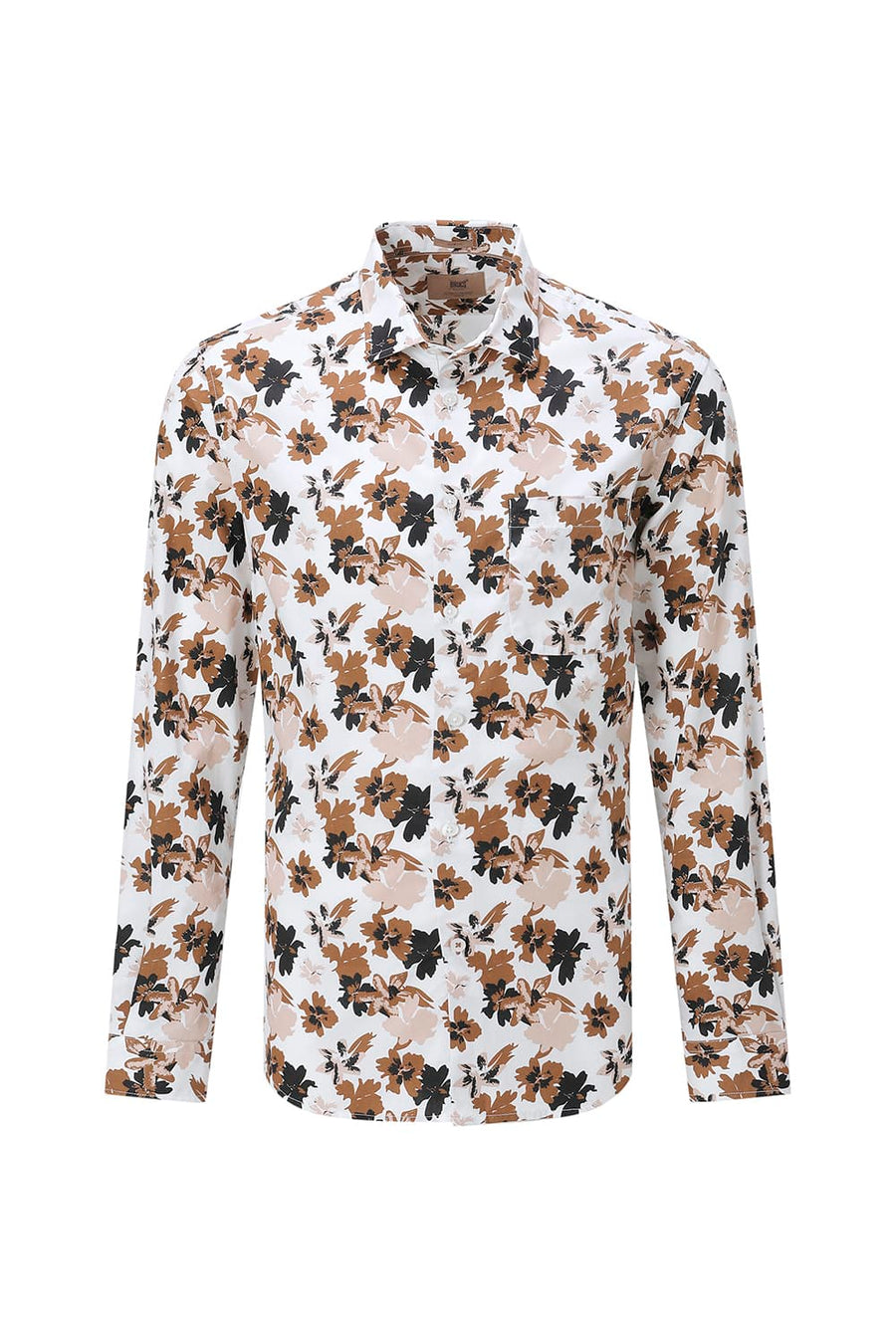 BASICS SLIM FIT CLOUD WHITE COTTON POPLIN PRINTED SHIRT