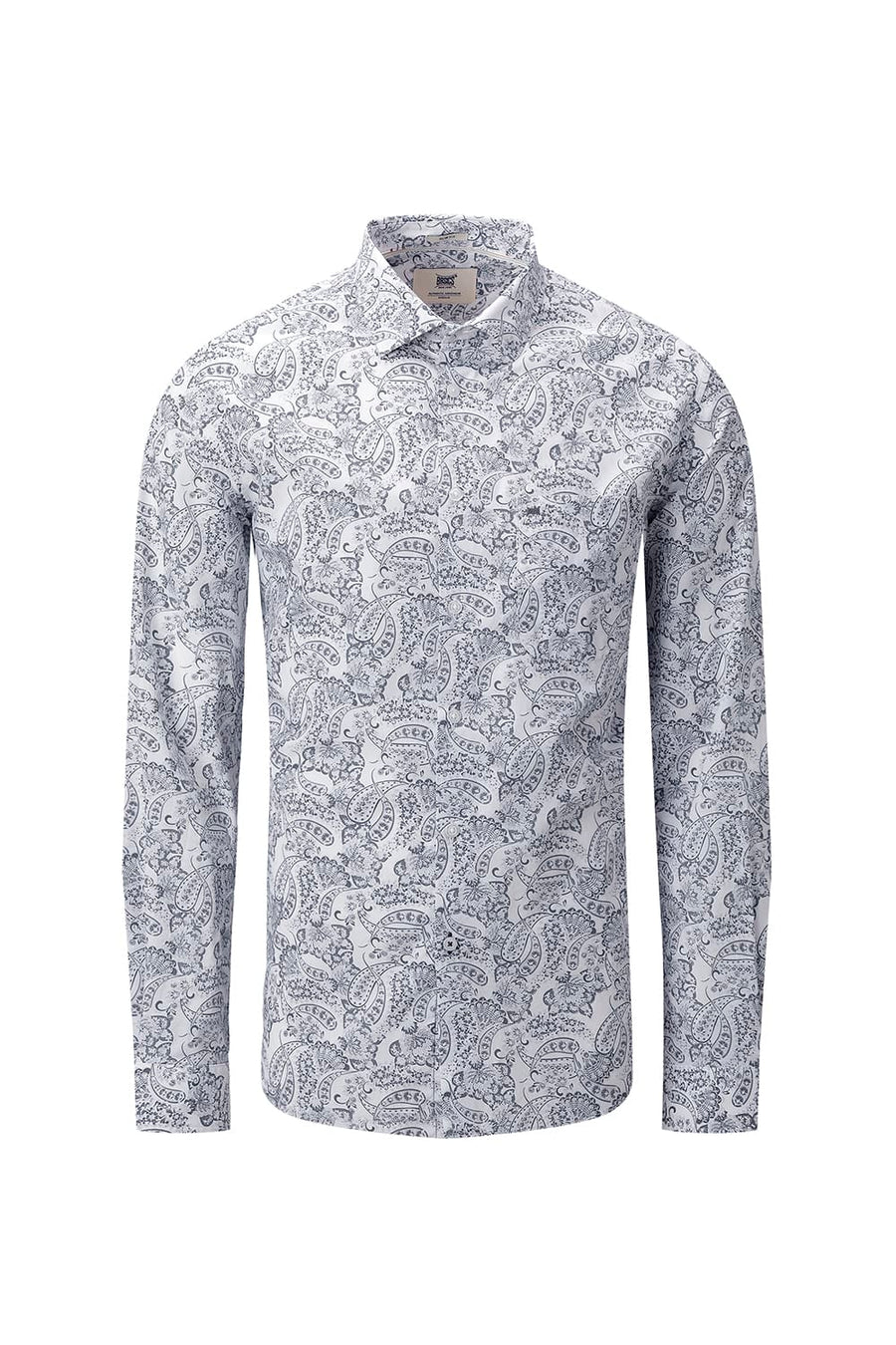 BASICS SLIM FIT SILVER WHITE COTTON POPLIN PRINTED SHIRT
