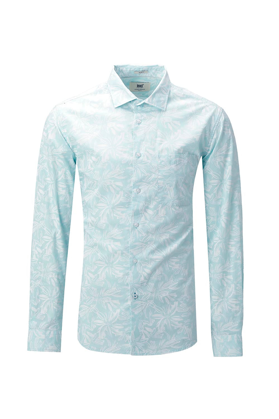 BASICS SLIM FIT MINT GREEN COTTON POPLIN PRINTED SHIRT