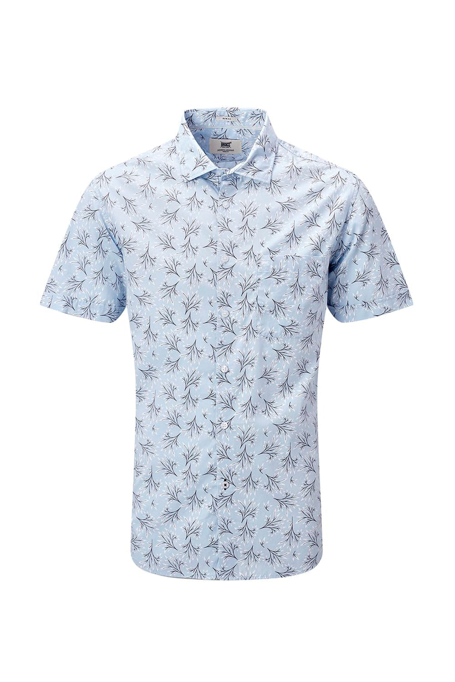 BASICS SLIM FIT CRYSTAL BLUE COTTON POPLIN PRINTED HALFSLEEVES SHIRT