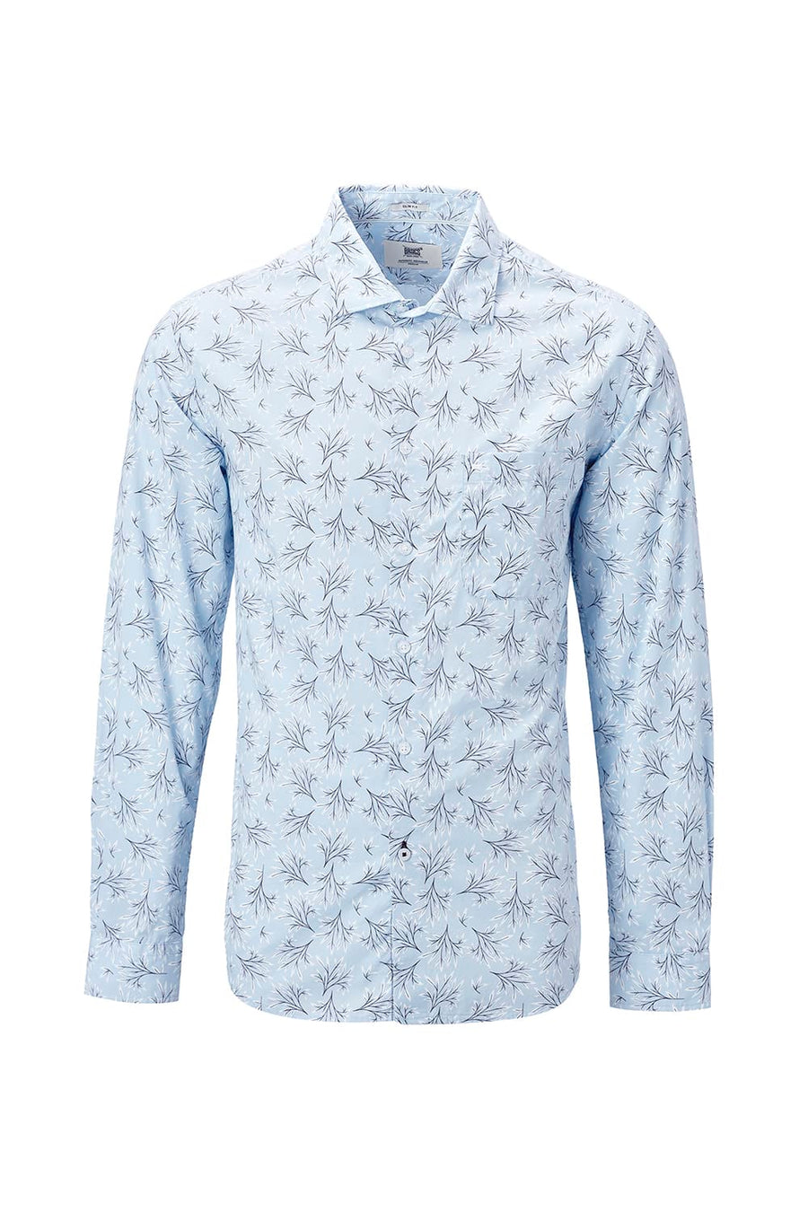 BASICS SLIM FIT CRYSTAL BLUE COTTON POPLIN PRINTED SHIRT