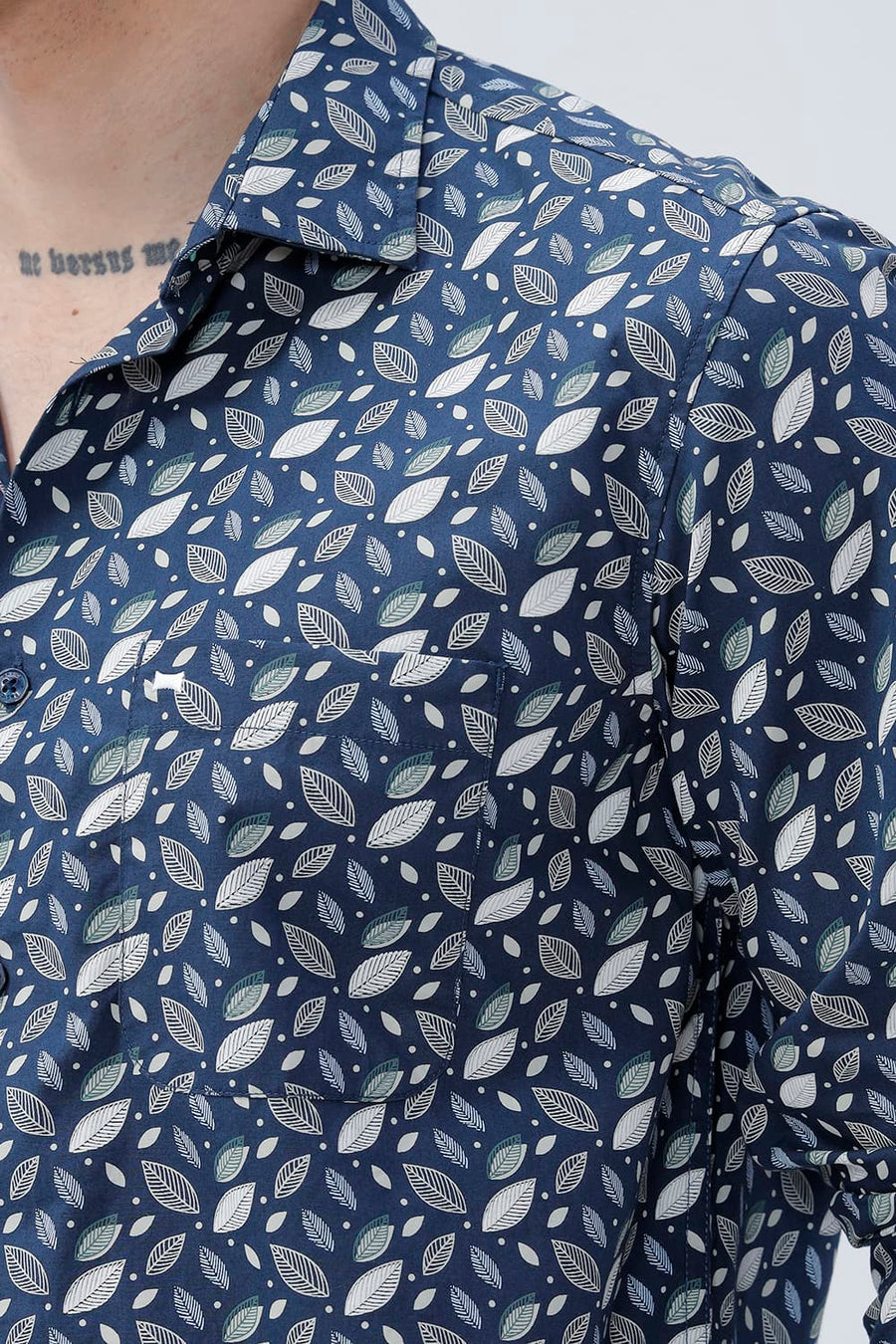 BASICS SLIM FIT MOROCCAN NAVY COTTON POPLIN PRINTED SHIRT