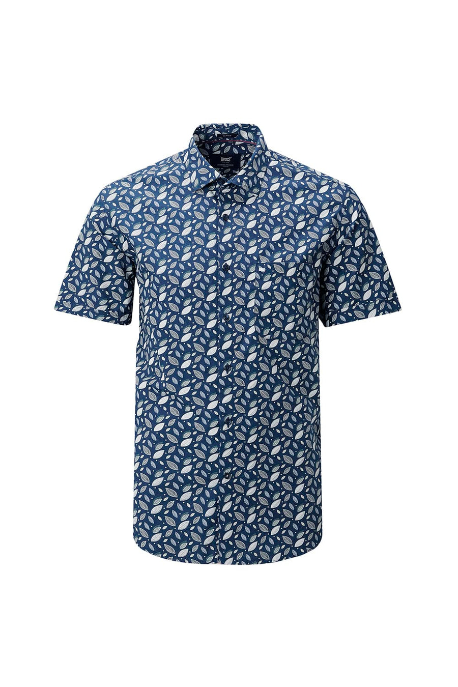BASICS SLIM FIT MOROCCAN NAVY COTTON POPLIN PRINTED HALFSLEEVES SHIRT