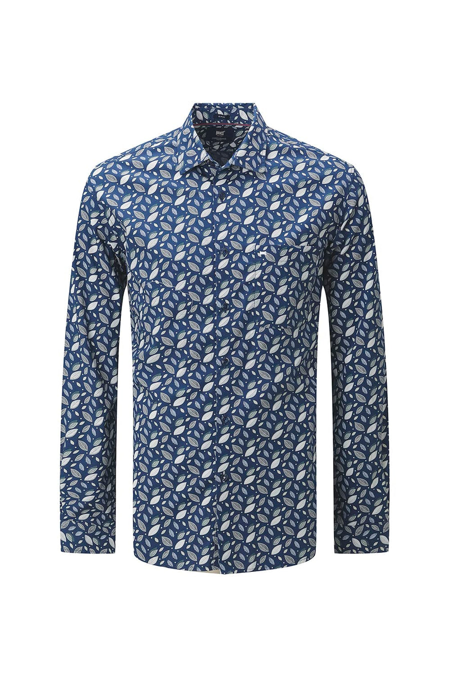 BASICS SLIM FIT MOROCCAN NAVY COTTON POPLIN PRINTED SHIRT