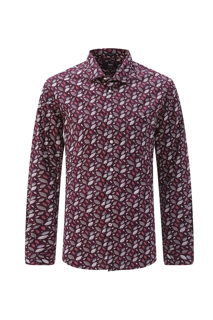 BASICS SLIM FIT BROWN PLUM COTTON POPLIN PRINTED SHIRT
