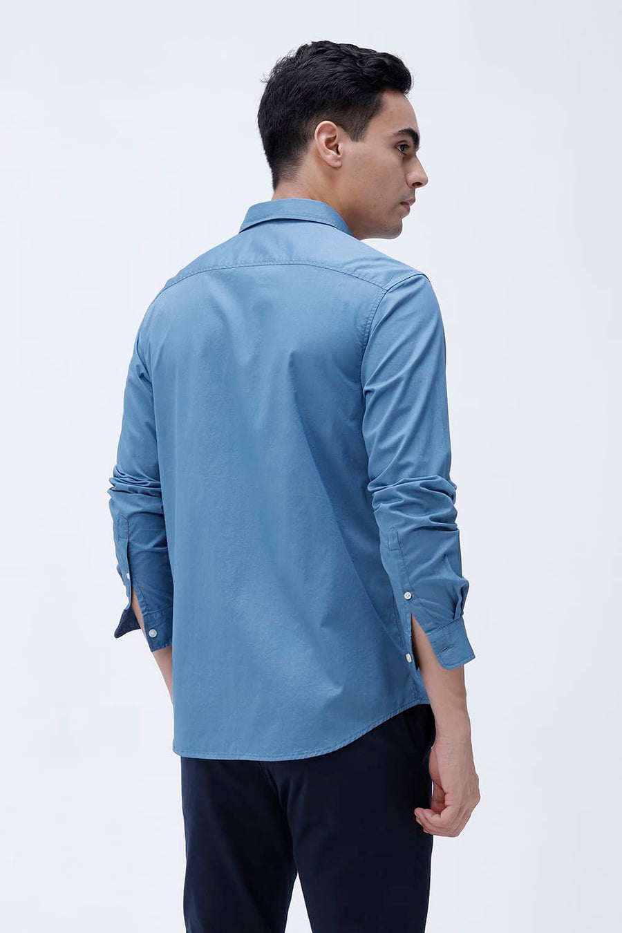 BASICS SLIM FIT BLUE HEAVEN COTTON TWILL SHIRT